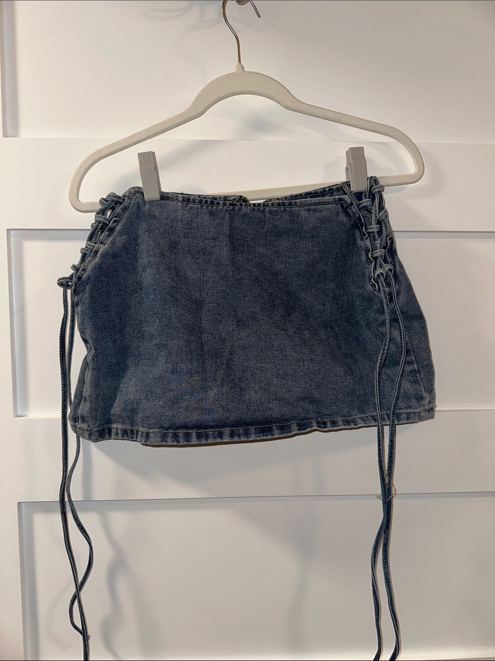PrettyLittleThing Dark Blue Denim Lace-Up Mini Skirt